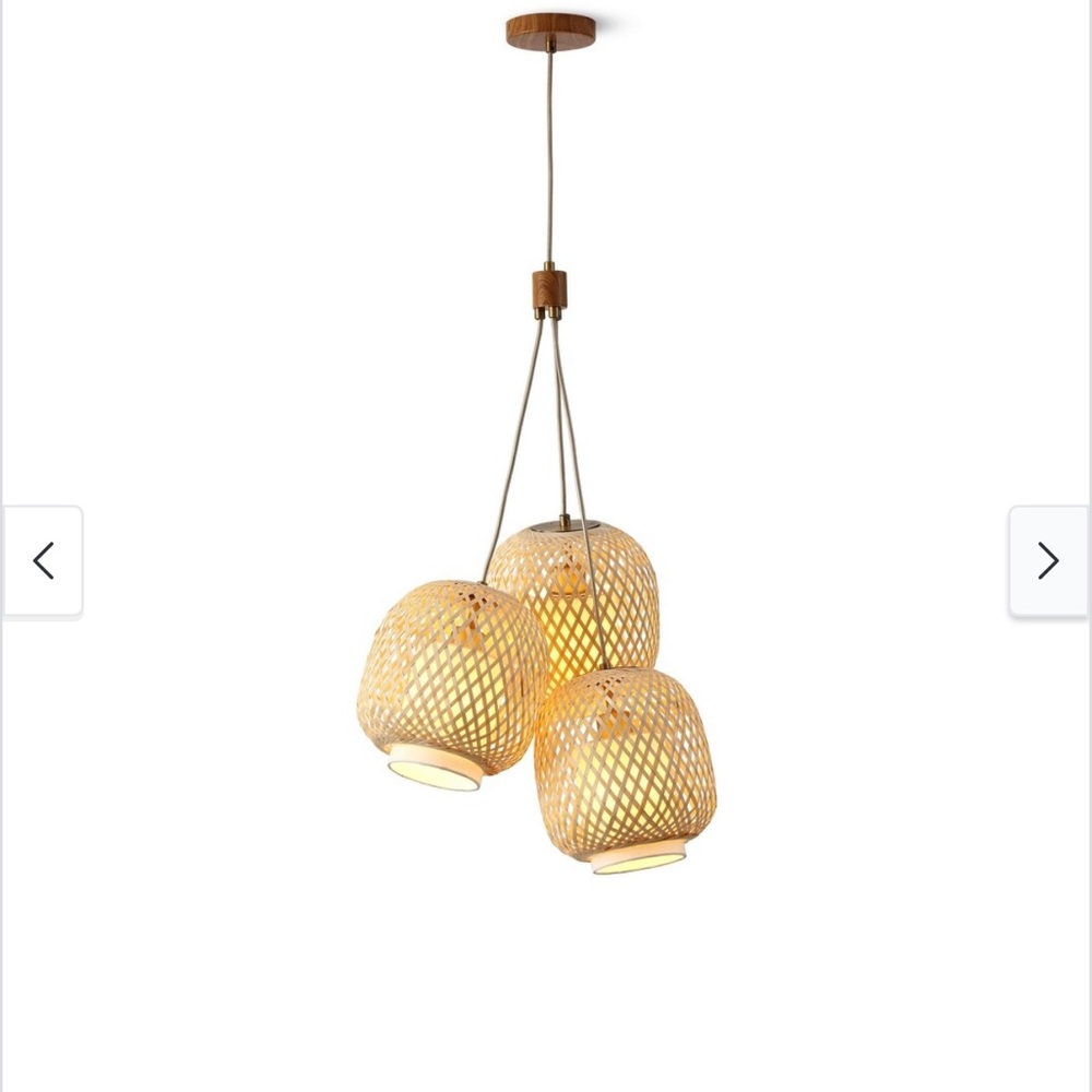 VidaLite FOS - 3-Light 78 in. Brushed Brass Bohemian Pendant Woven Bamboo Shades